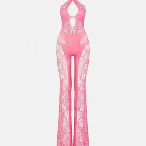 Pink Lace Halter Jumpsuit